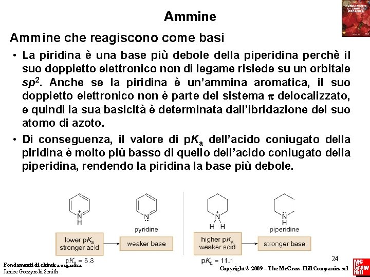 Ammine che reagiscono come basi • La piridina è una base più debole della