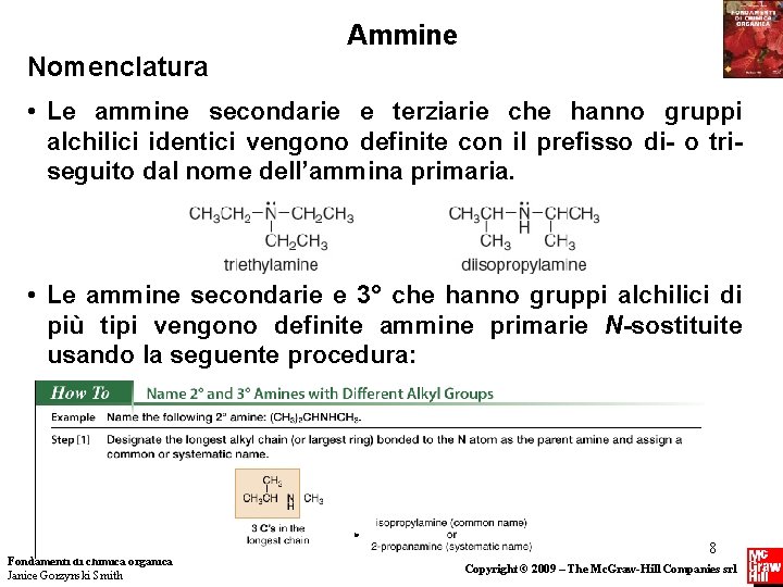 Ammine Nomenclatura • Le ammine secondarie e terziarie che hanno gruppi alchilici identici vengono