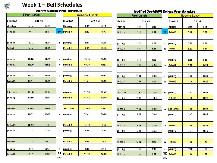 Week 1 – Bell Schedules Be Respectful Be Responsible Be Safe Week 1 – Bell Schedules Be Respectful Be Responsible Be Safe
