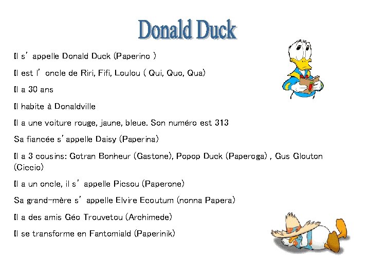 Il s’ appelle Donald Duck (Paperino ) Il est l’ oncle de Riri, Fifi,