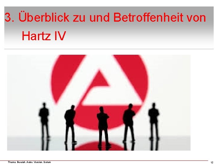 3. Überblick zu und Betroffenheit von Hartz IV Thema, Bereich, Autor, Version, Datum 12