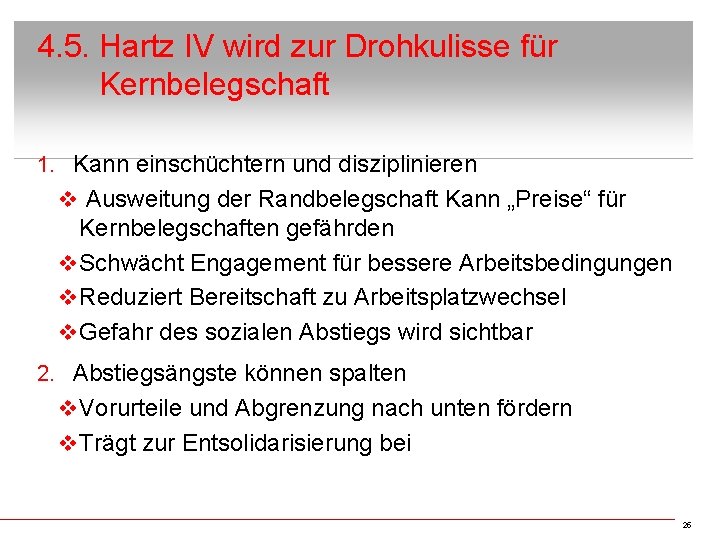 4. 5. Hartz IV wird zur Drohkulisse für Kernbelegschaft 1. Kann einschüchtern und disziplinieren