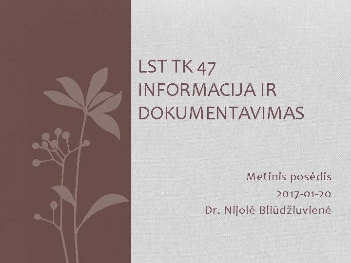 LST TK 47 INFORMACIJA IR DOKUMENTAVIMAS Metinis posėdis 2017 -01 -20 Dr. Nijolė Bliūdžiuvienė