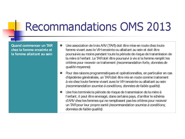 Recommandations OMS 2013 