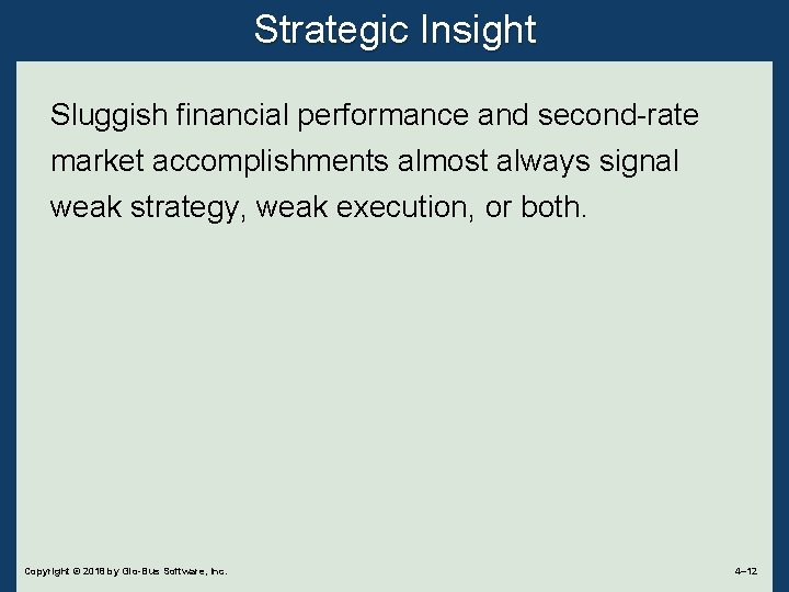 Strategic Insight Sluggish financial performance and second-rate market accomplishments almost always signal weak strategy,