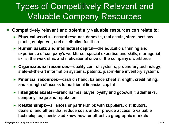 Types of Competitively Relevant and Valuable Company Resources § Competitively relevant and potentially valuable