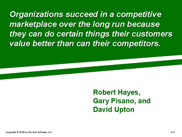 Organizations succeed in a competitive marketplace over the long run because they can do