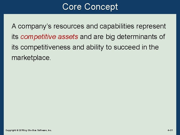Core Concept A company’s resources and capabilities represent its competitive assets and are big