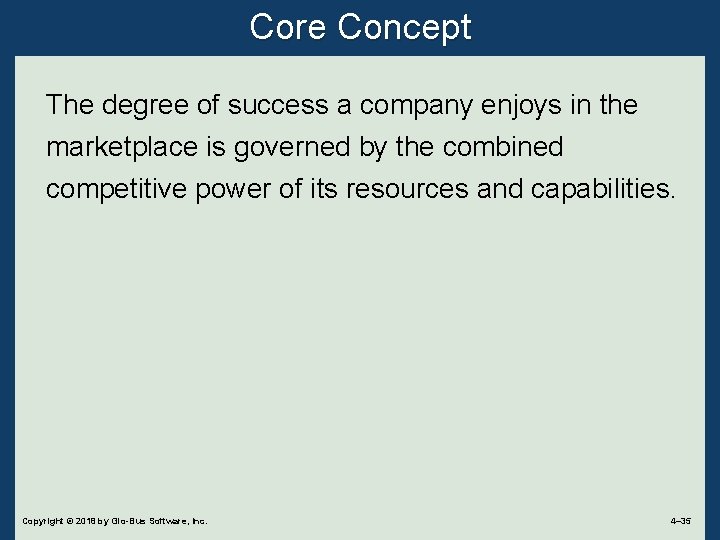 Core Concept The degree of success a company enjoys in the marketplace is governed