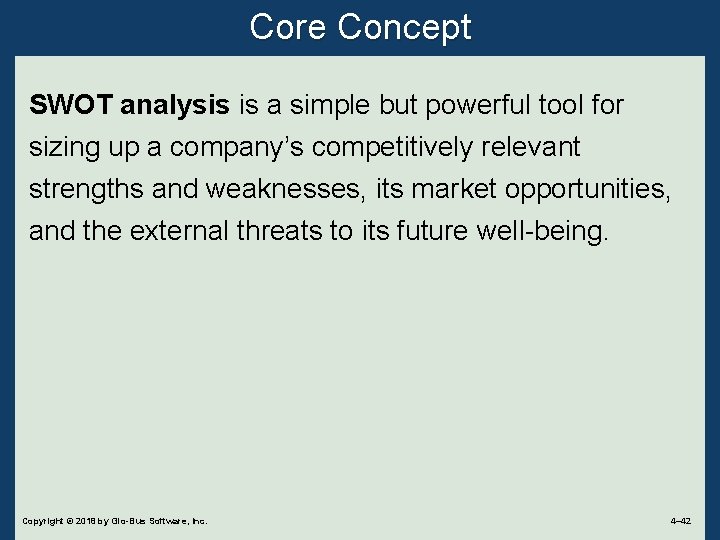 Core Concept SWOT analysis is a simple but powerful tool for sizing up a