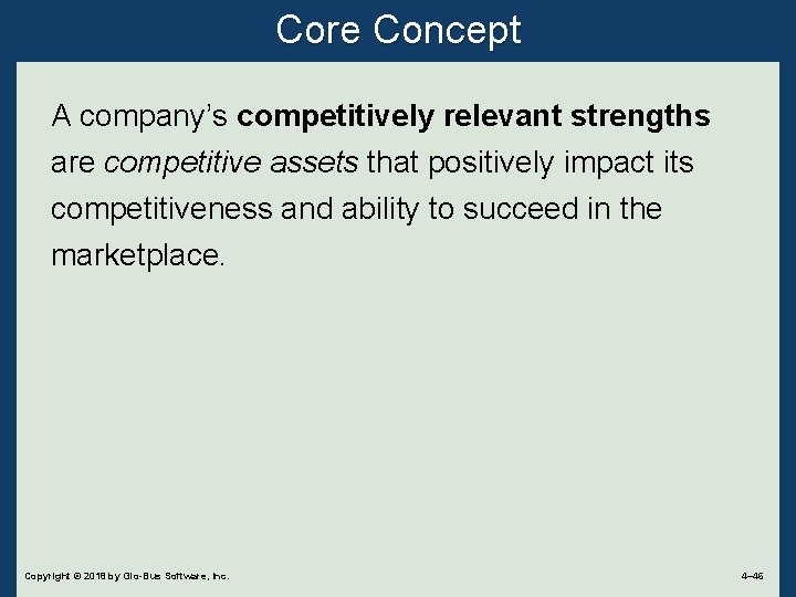 Core Concept A company’s competitively relevant strengths are competitive assets that positively impact its