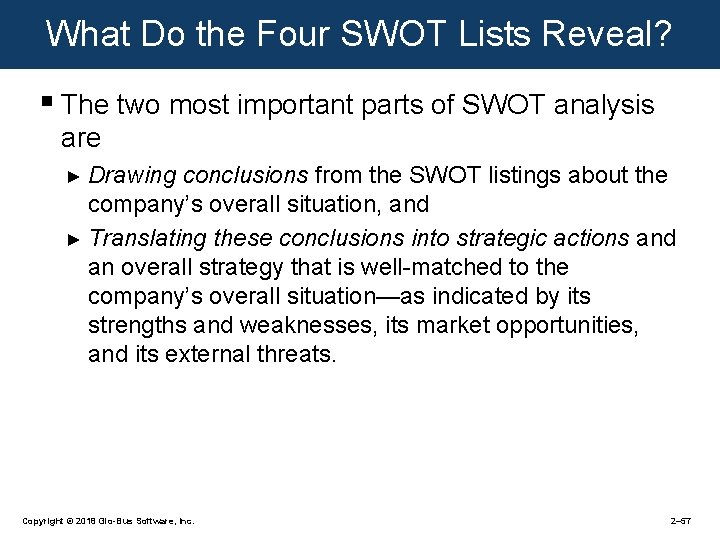 What Do the Four SWOT Lists Reveal? § The two most important parts of