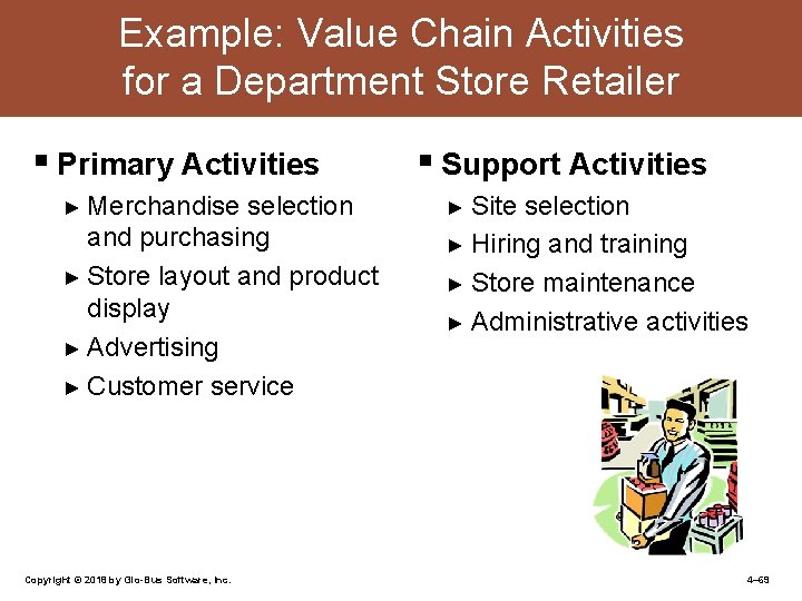 Example: Value Chain Activities for a Department Store Retailer § Primary Activities § Support