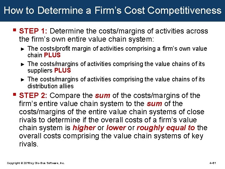 How to Determine a Firm’s Cost Competitiveness § STEP 1: Determine the costs/margins of