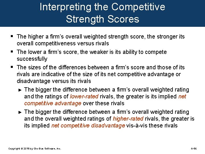 Interpreting the Competitive Strength Scores § The higher a firm’s overall weighted strength score,