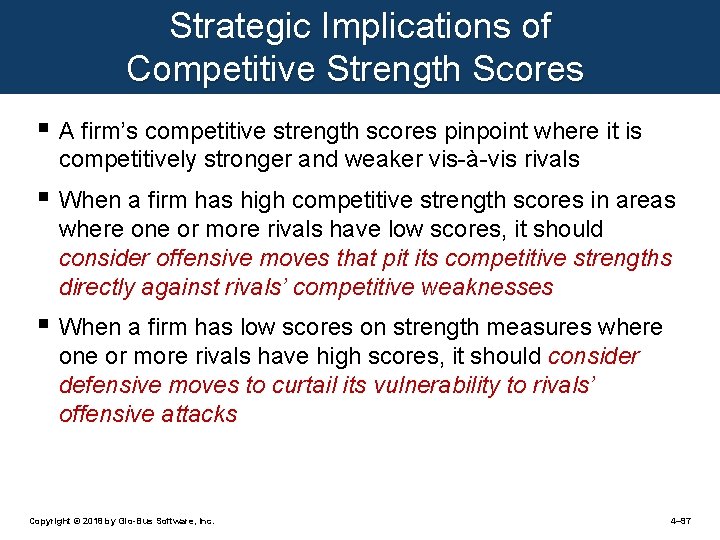 Strategic Implications of Competitive Strength Scores § A firm’s competitive strength scores pinpoint where