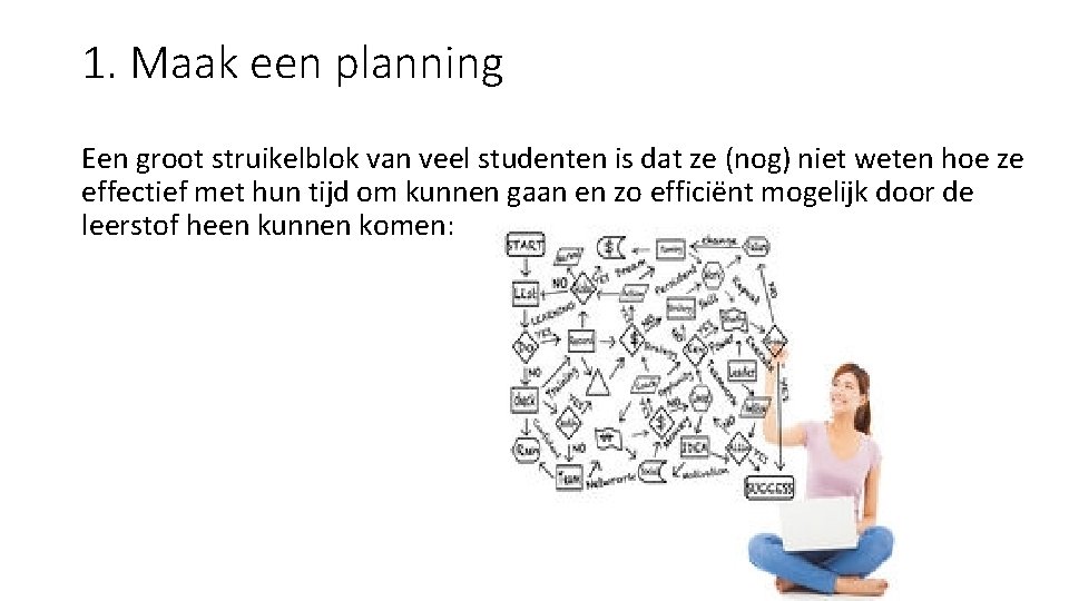 1. Maak een planning Een groot struikelblok van veel studenten is dat ze (nog)