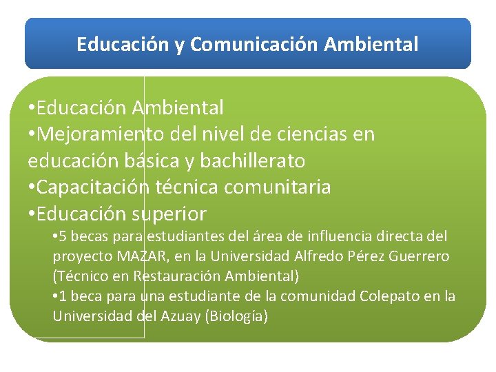 Educación y Comunicación Ambiental • Educación Ambiental • Mejoramiento del nivel de ciencias en