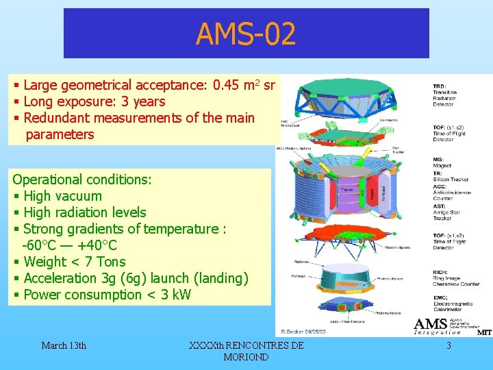 AMS-02 § Large geometrical acceptance: 0. 45 m 2 sr § Long exposure: 3