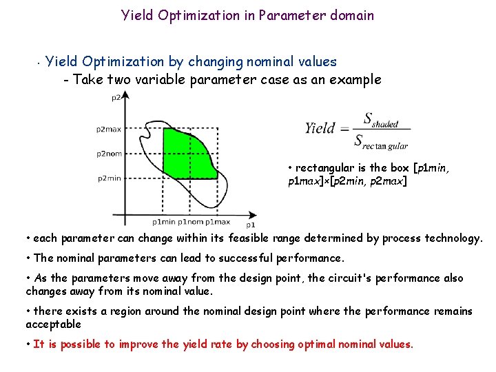 Yield Optimization in Parameter domain • Yield Optimization by changing nominal values – Take Yield Optimization in Parameter domain • Yield Optimization by changing nominal values – Take