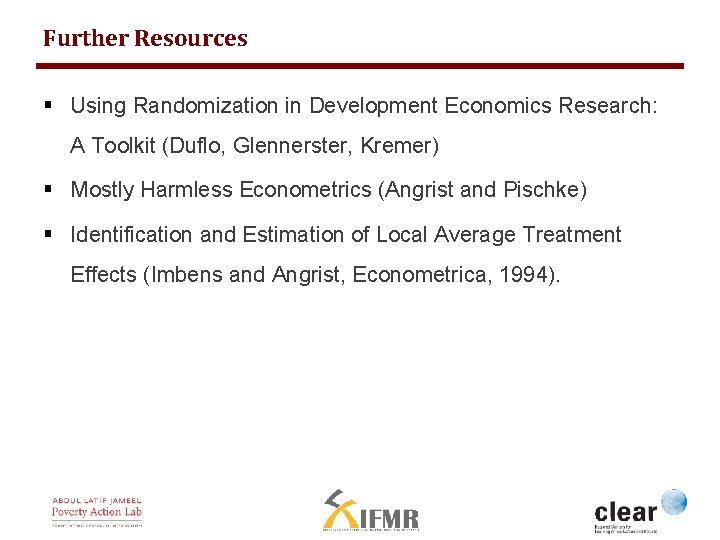 Further Resources § Using Randomization in Development Economics Research: A Toolkit (Duflo, Glennerster, Kremer)