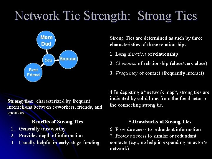 Network Tie Strength: Strong Ties Mom Dad You Strong Ties are determined as such