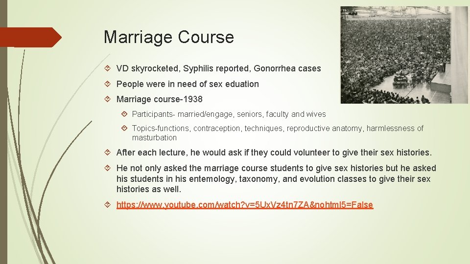 Marriage Course VD skyrocketed, Syphilis reported, Gonorrhea cases People were in need of sex