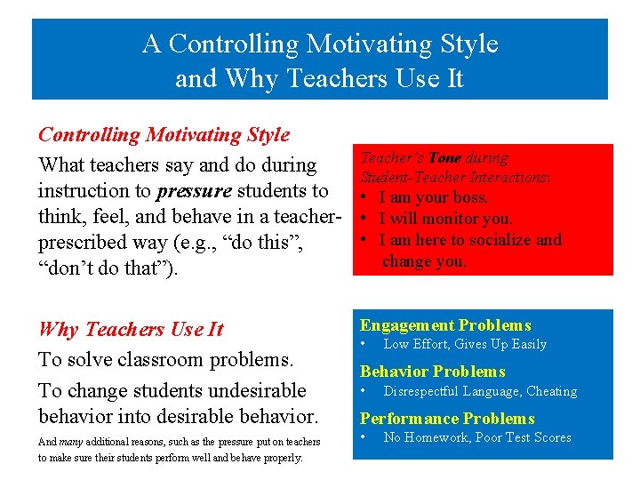 A Controlling Motivating Style and Why Teachers Use It Controlling Motivating Style Teacher’s Tone