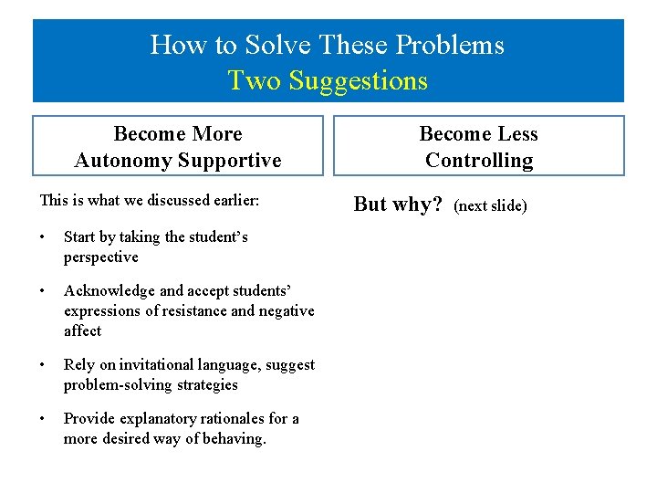 How to Solve These Problems Two Suggestions Become More Autonomy Supportive This is what