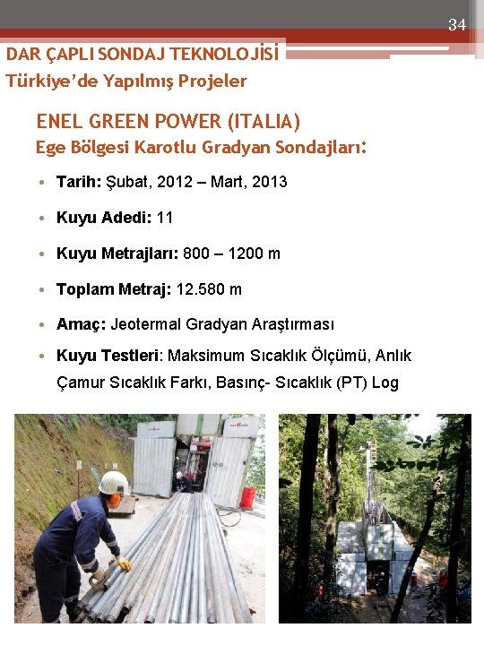 34 DAR ÇAPLI SONDAJ TEKNOLOJİSİ Türkiye’de Yapılmış Projeler ENEL GREEN POWER (ITALIA) Ege Bölgesi