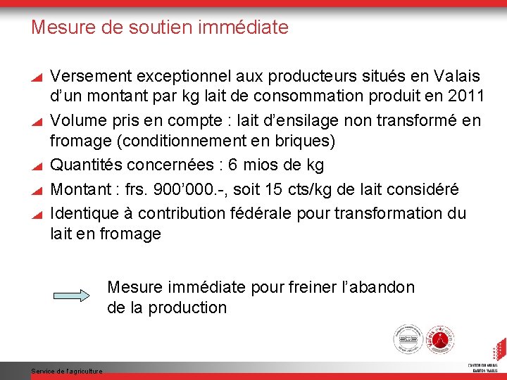 Mesure de soutien immédiate Versement exceptionnel aux producteurs situés en Valais d’un montant par