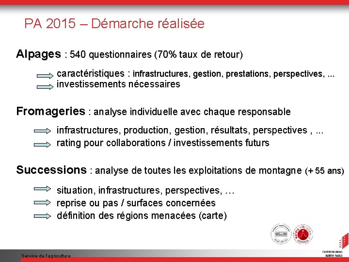 PA 2015 – Démarche réalisée Alpages : 540 questionnaires (70% taux de retour) caractéristiques