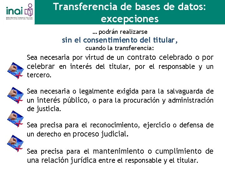 Transferencia de bases de datos: excepciones … podrán realizarse sin el consentimiento del titular,