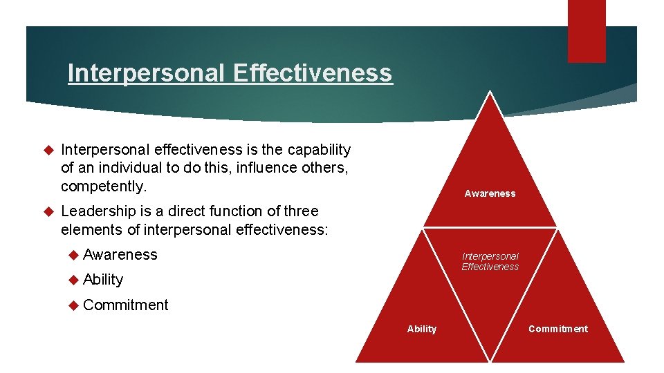 Interpersonal Effectiveness Interpersonal effectiveness is the capability of an individual to do this, influence