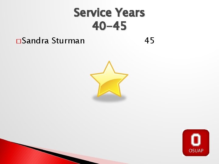 � Sandra Service Years 40 -45 Sturman 45 
