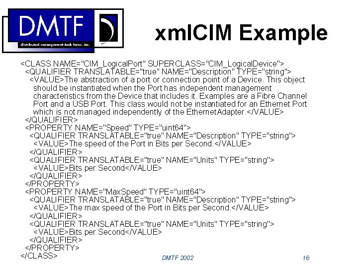 Cim Example DMTF Standards Overview WBEM and CIM September 18