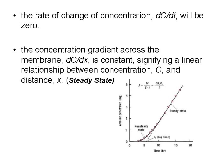  • the rate of change of concentration, d. C/dt, will be zero. •
