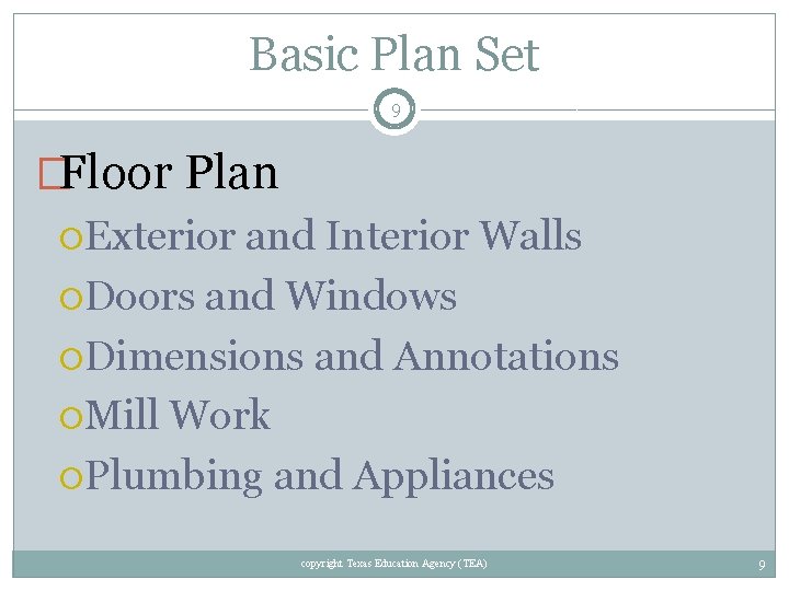 Basic Plan Set 9 �Floor Plan Exterior and Interior Walls Doors and Windows Dimensions