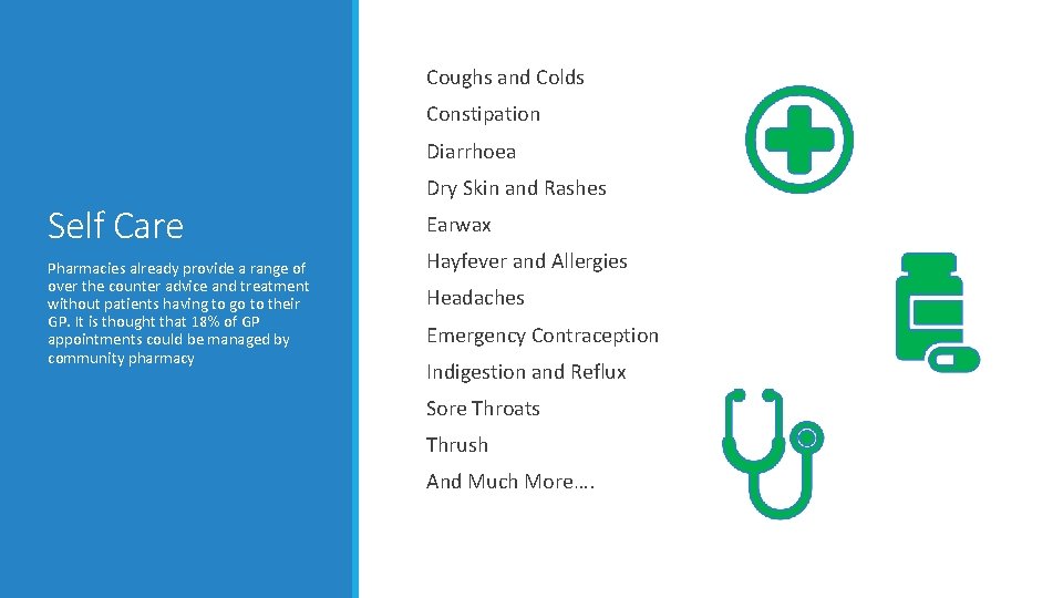 Coughs and Colds Constipation Diarrhoea Self Care Pharmacies already provide a range of Coughs and Colds Constipation Diarrhoea Self Care Pharmacies already provide a range of