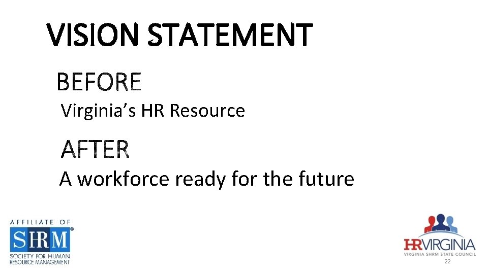 VISION STATEMENT Virginia’s HR Resource A workforce ready for the future 22 