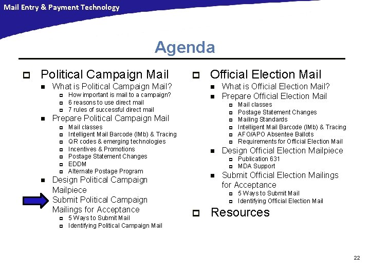 Mail Entry & Payment Technology Agenda p Political Campaign Mail n What is Political Mail Entry & Payment Technology Agenda p Political Campaign Mail n What is Political