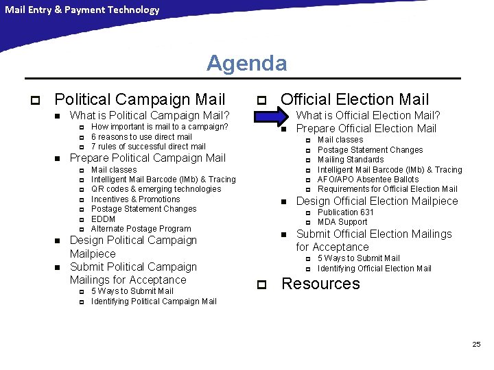 Mail Entry & Payment Technology Agenda p Political Campaign Mail n What is Political Mail Entry & Payment Technology Agenda p Political Campaign Mail n What is Political