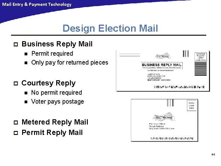 Mail Entry & Payment Technology Design Election Mail p Business Reply Mail n n Mail Entry & Payment Technology Design Election Mail p Business Reply Mail n n