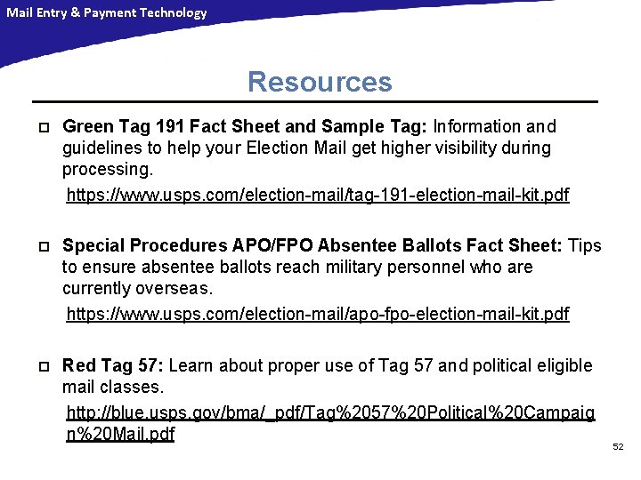 Mail Entry & Payment Technology Resources p Green Tag 191 Fact Sheet and Sample Mail Entry & Payment Technology Resources p Green Tag 191 Fact Sheet and Sample