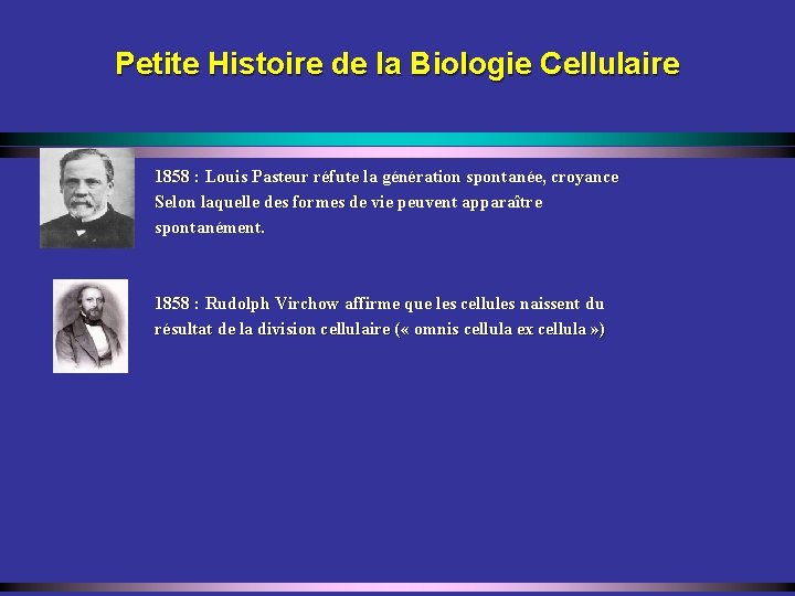 Petite Histoire de la Biologie Cellulaire 1858 : Louis Pasteur réfute la génération spontanée,