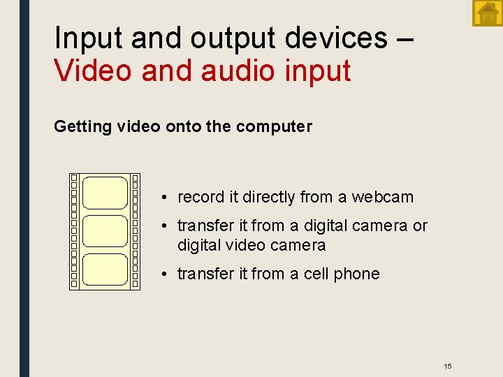 Input and output devices – Video and audio input Getting video onto the computer