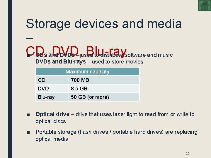 Storage devices and media – CD, DVD, Blu-ray ■ CDs and DVDs – used