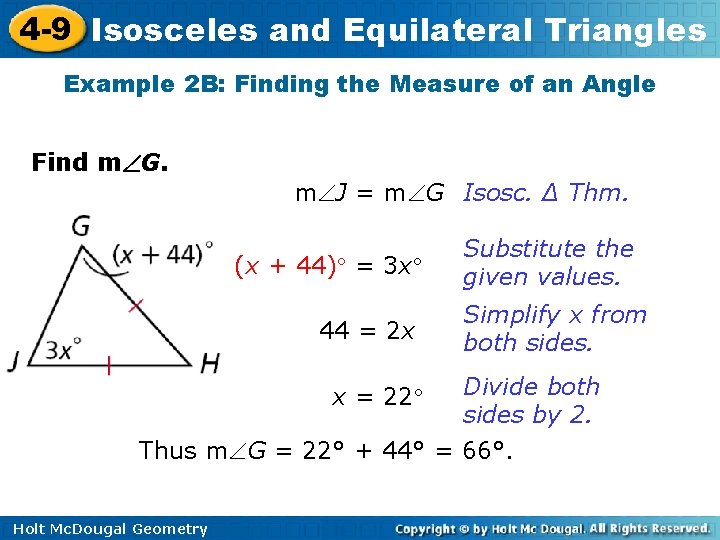 4 -9 Isosceles and Equilateral Triangles Example 2 B: Finding the Measure of an