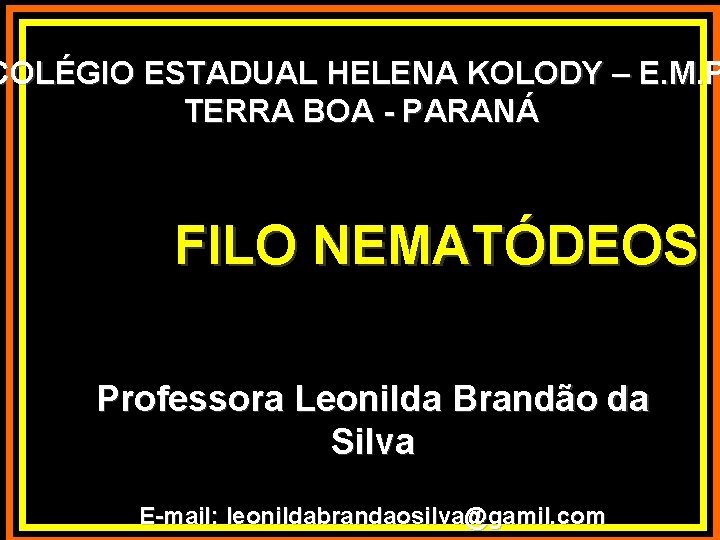 COLÉGIO ESTADUAL HELENA KOLODY – E. M. P TERRA BOA - PARANÁ FILO NEMATÓDEOS