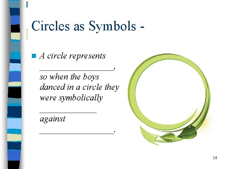 Circles as Symbols n A circle represents _________, so when the boys danced in